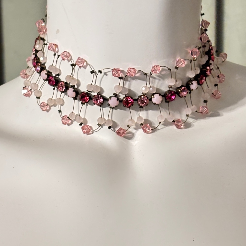 Van Galz Women’s Choker Pink Crystals Adjustable Closure